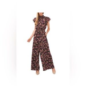 1.State Floral Print Flutter Sleeve Long Jumpsuit, size L